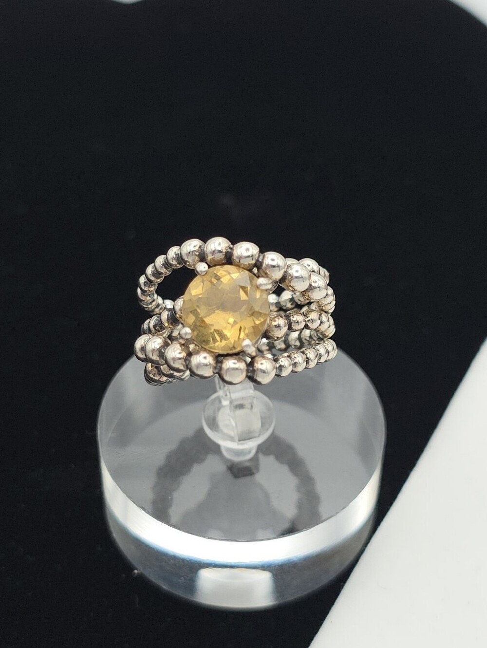 Artisan Michael Dawkins Citrine 925 Sterling Silver Beaded Band Ring Modern Boho